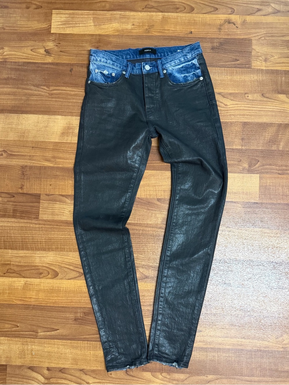 PURPLE: brand new* blue contrast denim waxed jean